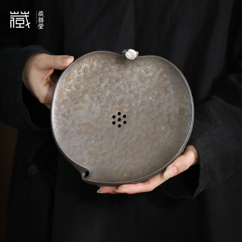 灰念壶承陨铁釉桃喜茶承茶托