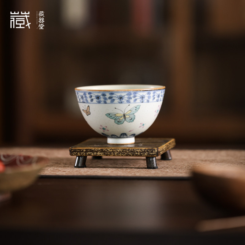 朴云堂茶杯斗彩蝴蝶圆口杯主人杯