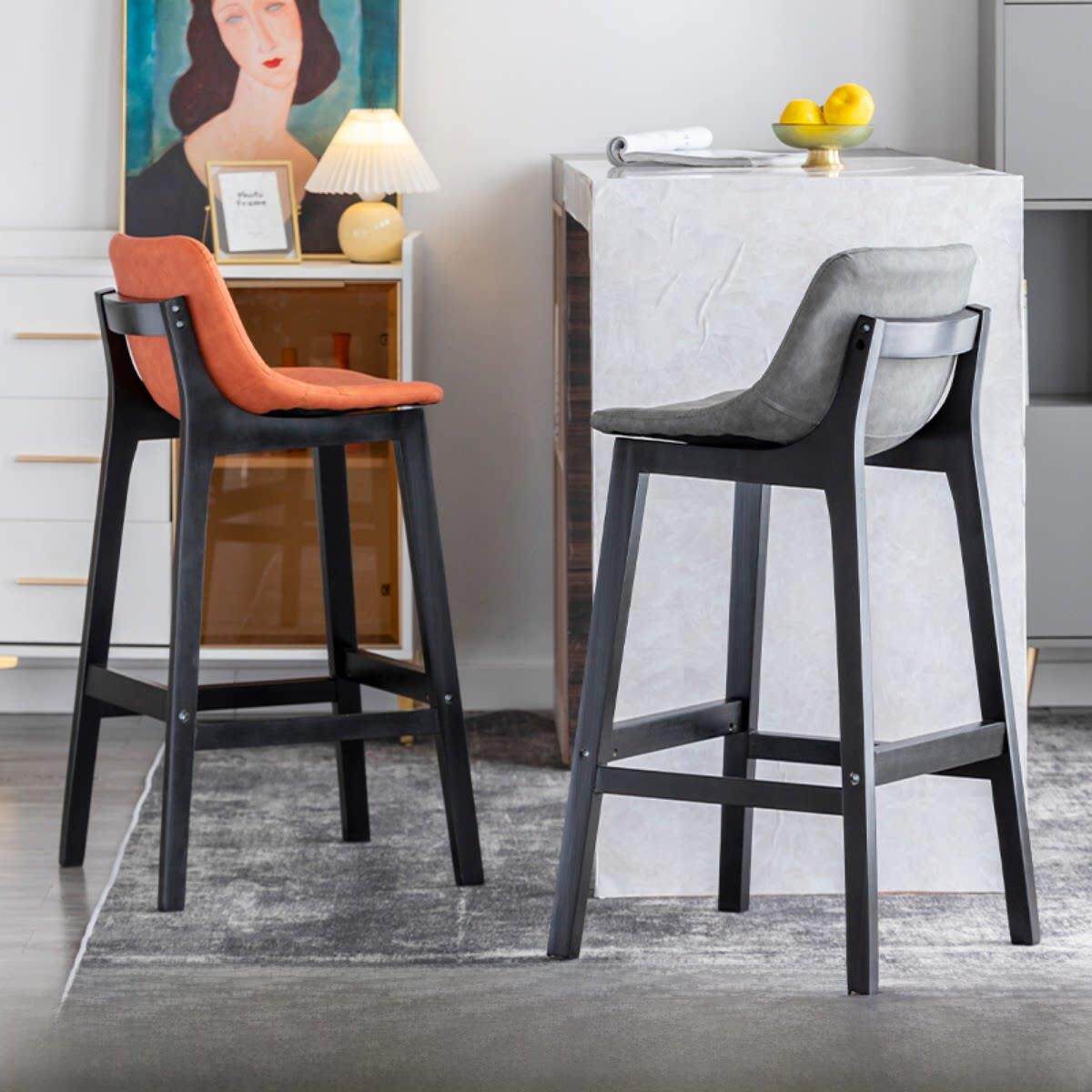 实木酒吧椅吧台椅现代皮艺家用中岛台椅简约吧凳前台接待高脚椅子