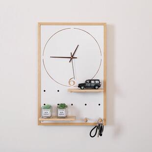 北欧ins电表箱装饰画带时钟创意实木洞洞板 竖款玄关空开盒遮挡箱