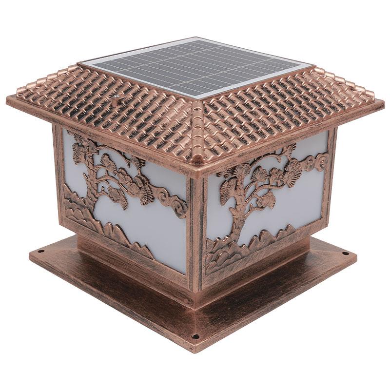 迎客松太阳能柱头灯室外防水庭院别墅新农村大门口户外围墙围栏灯