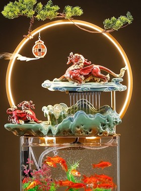 创意流水玻璃鱼缸貔貅招财落地款循环水客厅喷泉景观摆件开业礼品