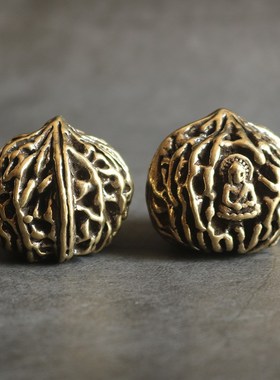 黄铜实心菩萨核桃健身球老年人保健手把玩件个性核桃金属手球练手