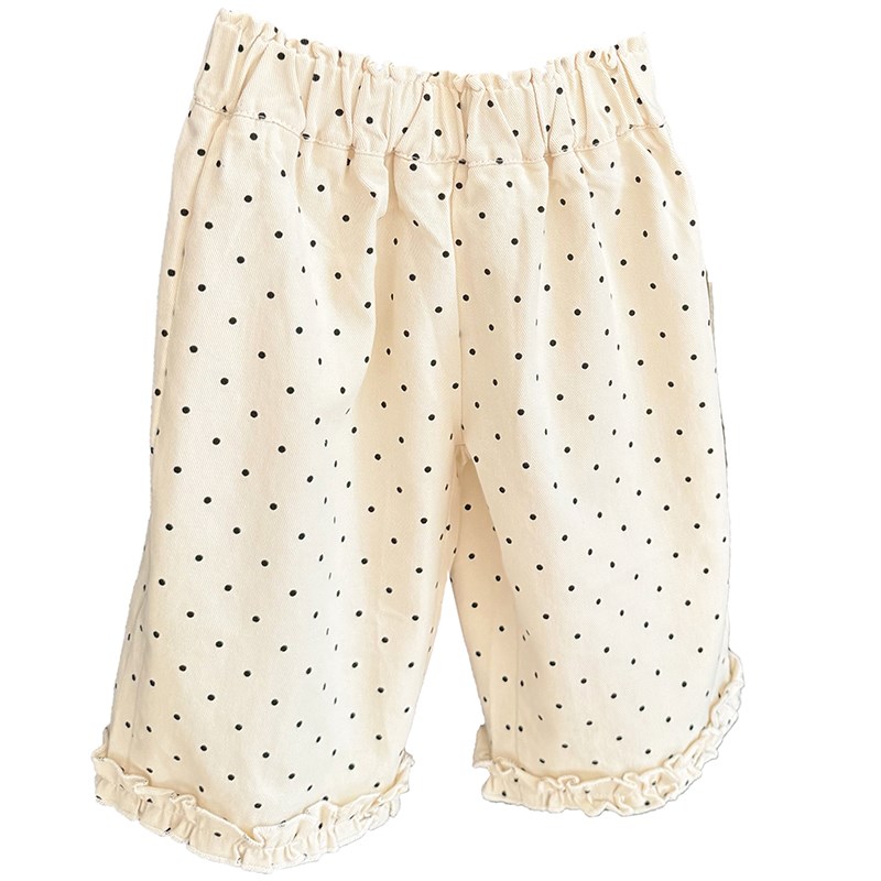 女宝宝小波点工装休闲裤女婴儿秋季2024新款女童七分阔腿裤显气质