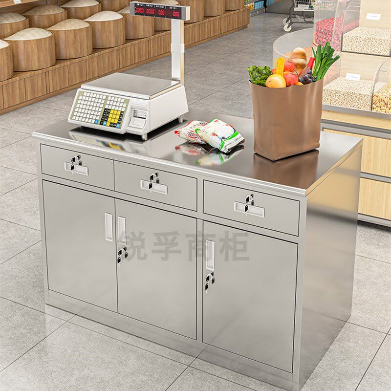 超市收银柜台柜台称重打包台不锈钢工作台操作O台承重柜底柜边台