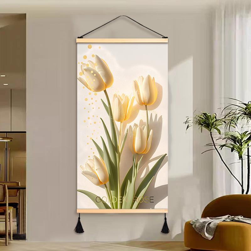奶油风花卉郁金香玄关挂画入户走廊饭厅装饰画背景墙卧室布艺壁画图片