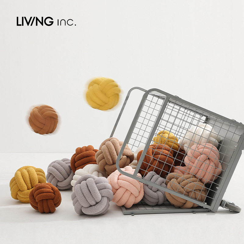 靠垫球形编织线球泡芙球羊羔毛绒knot打结球形床上靠枕沙发球球枕,居家布艺,抱枕被,淘宝优惠券,粉丝福利购,淘宝优惠卷