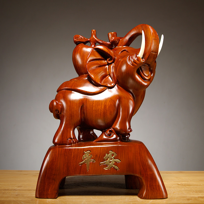 花梨木雕刻大象摆件一对平安福实木象家居客厅电视柜装饰工艺品,家居饰品,装饰摆件,淘宝优惠券,粉丝福利购,淘宝优惠卷