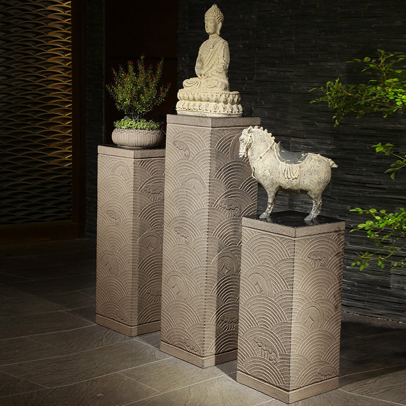 新中式禅意展示柱室内客厅茶室庭院装饰仿古招财流水摆件花盆底座,家居饰品,装饰摆件,淘宝优惠券,粉丝福利购,淘宝优惠卷