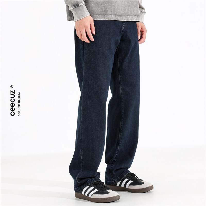 Ceecuz弹力水洗蓝色直筒牛仔裤男春秋新款青年宽松美式休闲长裤潮