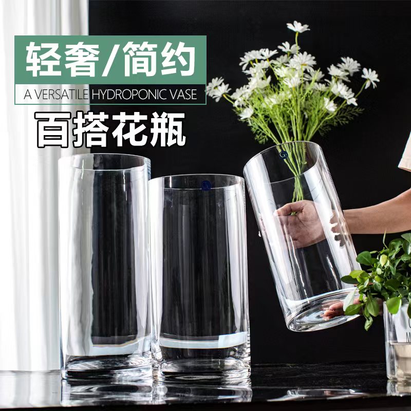 花瓶摆件透明玻璃瓶水培植物水养马醉木雪柳干枝鲜枝富贵竹插花卉