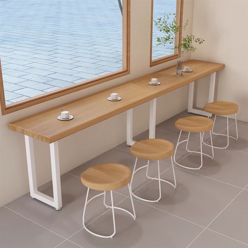 矮吧台桌靠墙靠窗边桌快餐店食堂小吃店面馆长条窄桌酒吧矮吧桌子