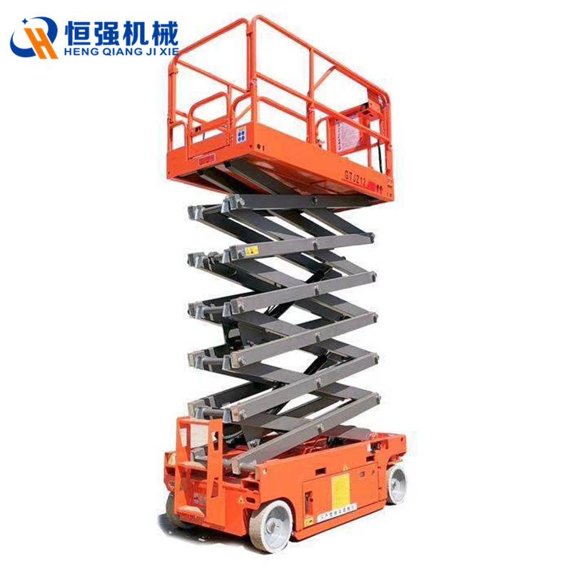 液压马达驱动高空作业车自行式剪叉升降机升高状态可移动升降平台