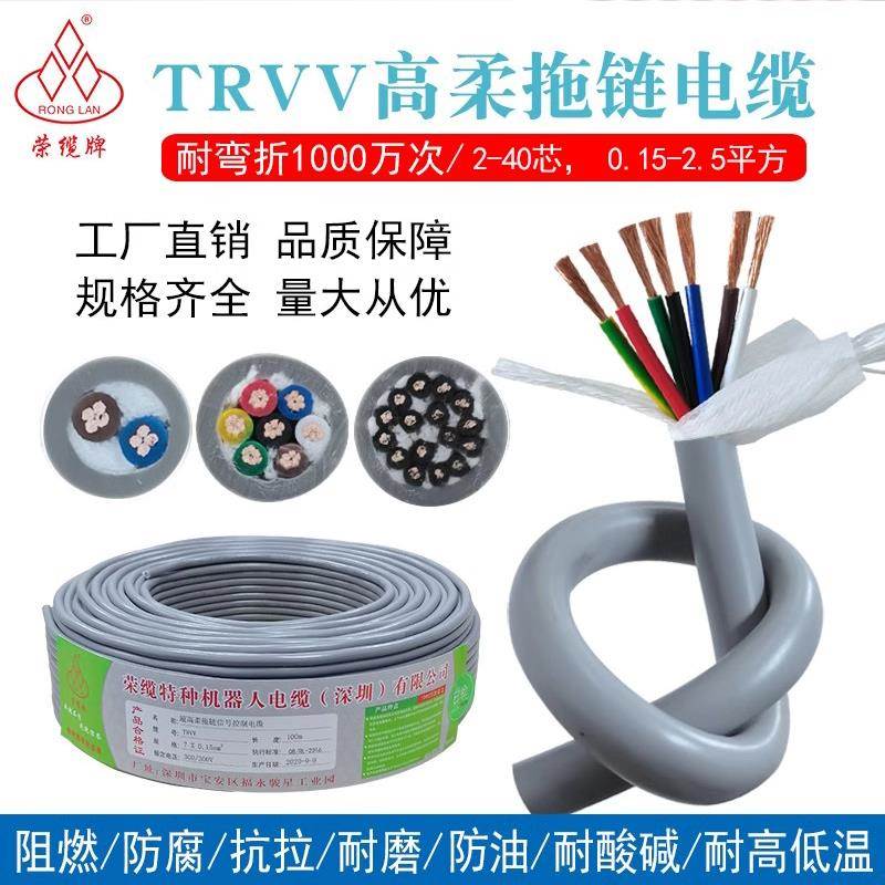 TRVV拖链电缆线2/40芯防油耐腐蚀耐弯折耐抗拉高柔机械手臂电源线
