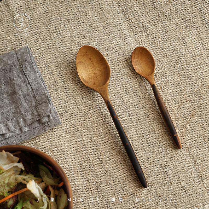 叕木皿集|餐具/日式木质勺子柚木黑檀木柄家用饭匙小汤勺用餐叉子