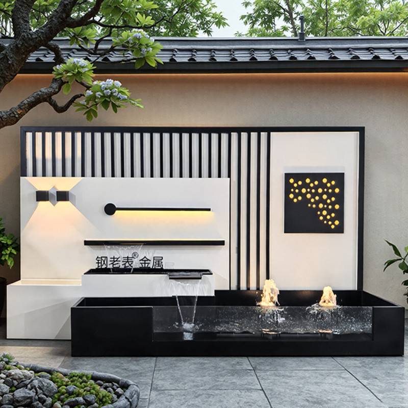 不锈钢流水屏风墙水景墙喷泉水池户外阳台花园水幕墙庭院花园别墅