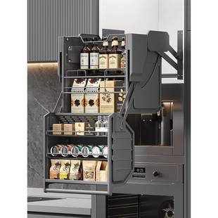 吊柜升降拉篮厨房橱柜高柜冰箱烤箱上零食调味拉篮加深收纳置物架