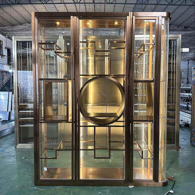 需定制定制恒温弧形玻璃酒架高端白酒柜装饰红酒陈列柜不锈钢酒柜