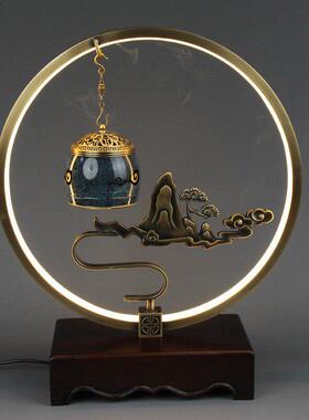 中式全铜迎客松客迎天下音乐香炉家居桌面铜摆件蓝牙音乐薰香炉