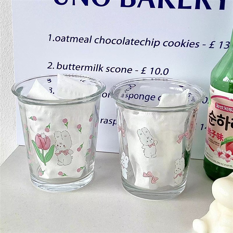 韩风卡通玻璃杯夏季水杯家用果汁饮料奶茶冰咖啡杯子冰美式拿铁杯