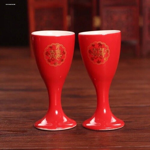 结婚酒盅婚庆用品 大红色双喜 喜庆敬酒杯?交杯酒杯?陶瓷小号杯