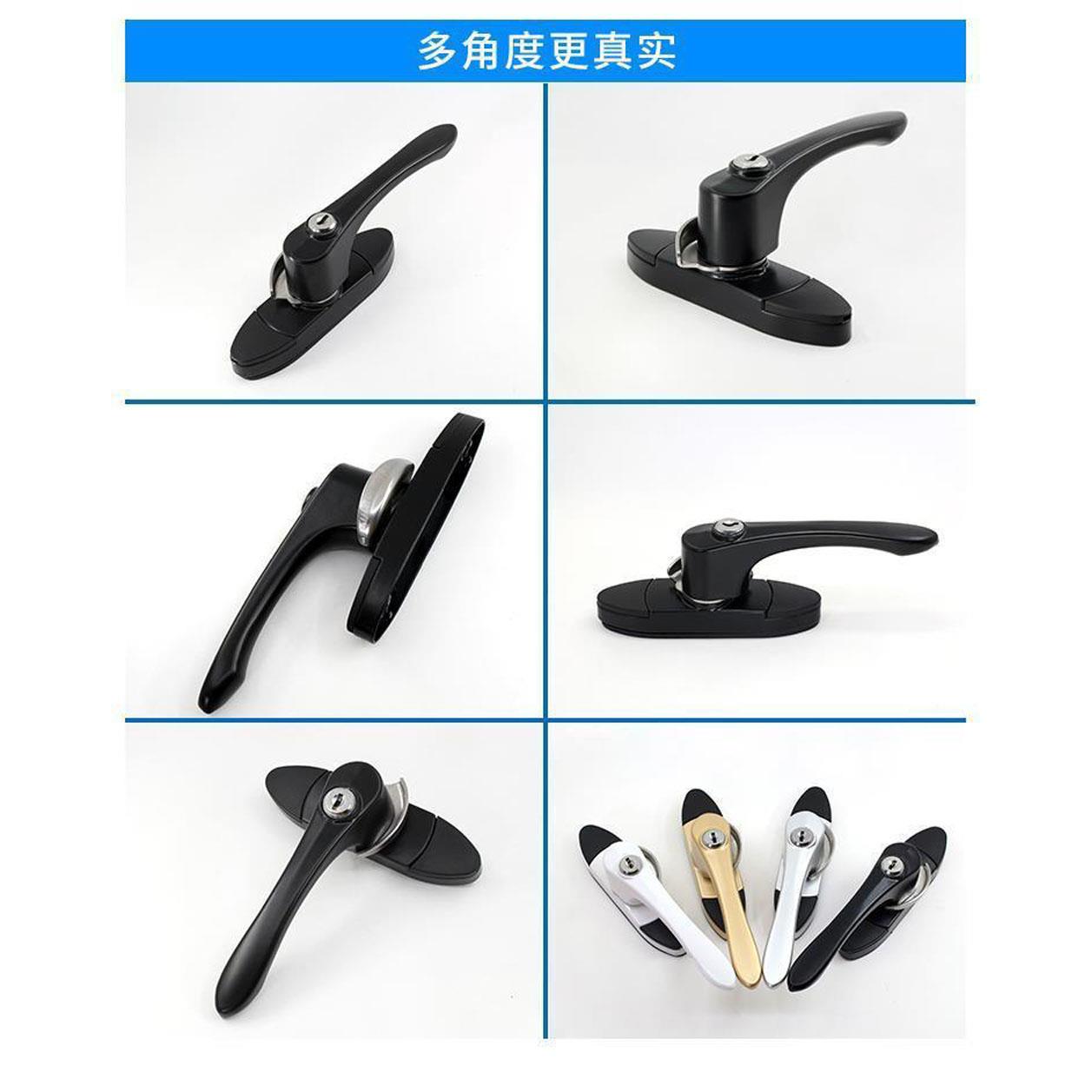 带钥匙月牙窗锁 老式平移窗锁安全锁扣 白色配弯钩银色配直钩