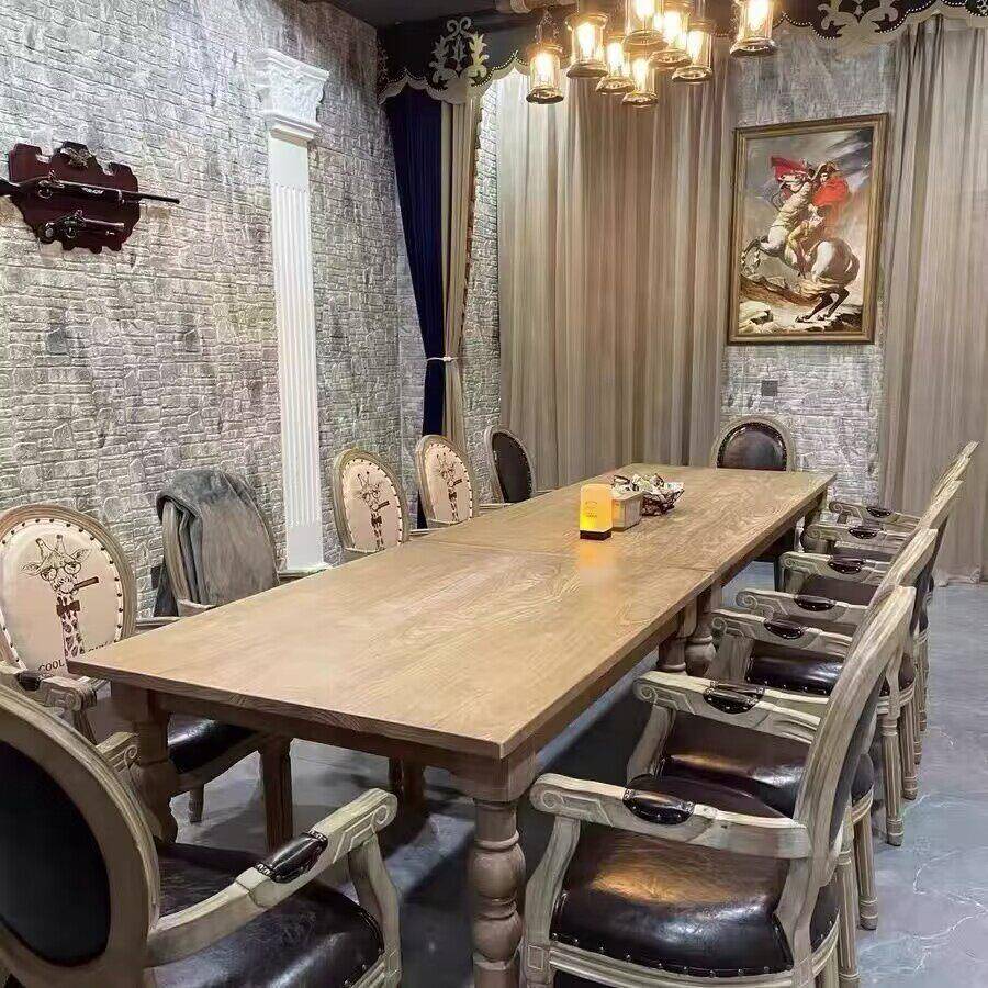 需定制美式乡村简约大板桌长方形复古实木餐桌咖啡厅北欧loft工业