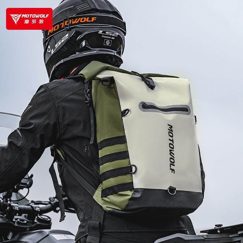 摩多狼机车骑行装备防水揹包摩旅安全帽收纳双肩包骑士包男大容量