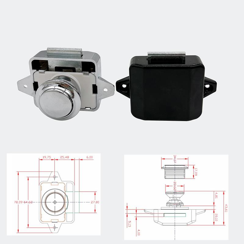 房车游艇船家俱按钮锁抽屉柜门弹跳锁无需钥匙免装拉手吊柜暗藏锁