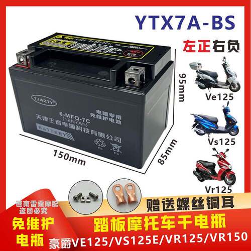 适用豪爵VE125/VS125E/VR125/VR150踏板摩托车电瓶免维护干电池