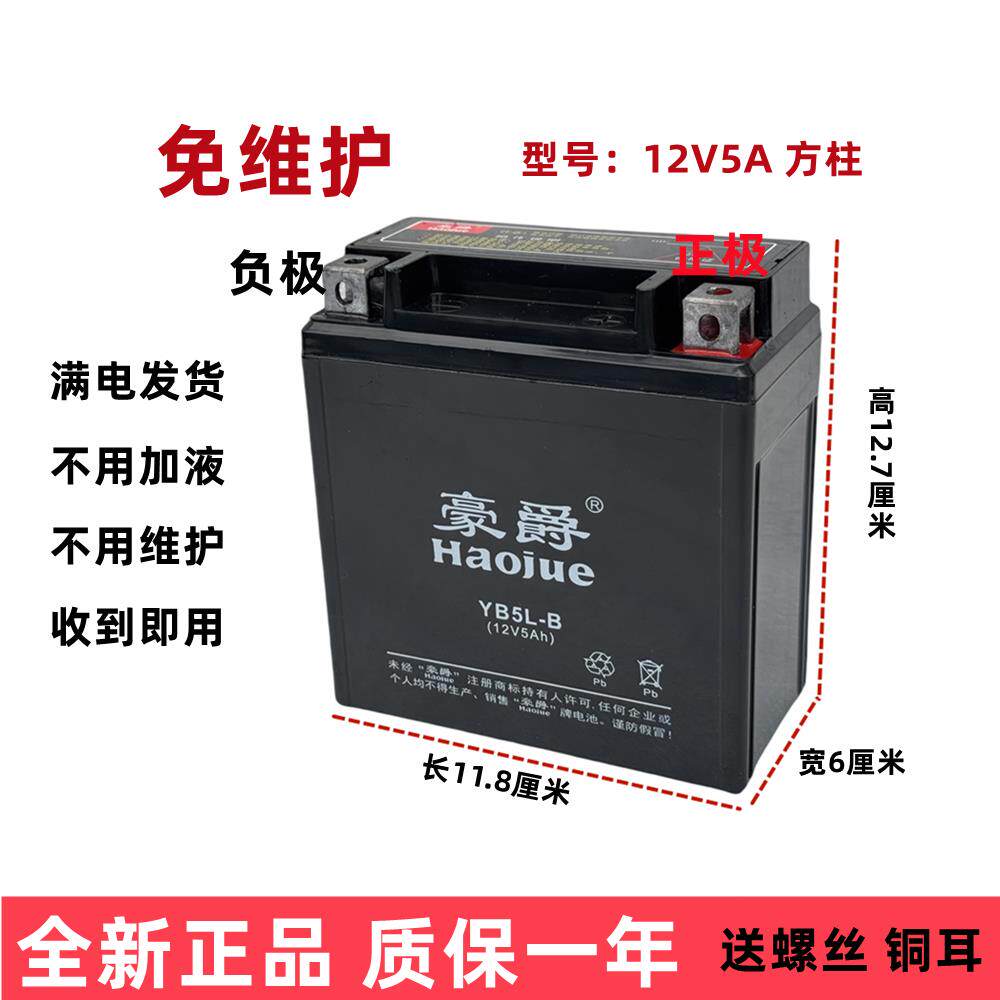 YB5L-B适用于豪爵喜运110弯梁摩托车电瓶HJ100-2C免维护干蓄电池