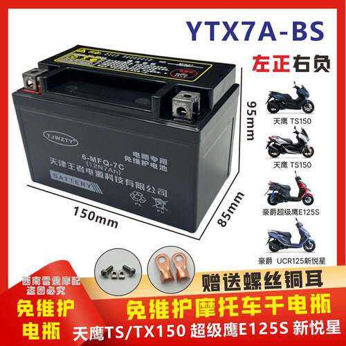 适用天鹰TS150/TX150/超级鹰E125S VE豪爵UCR125新悦星摩托车电瓶