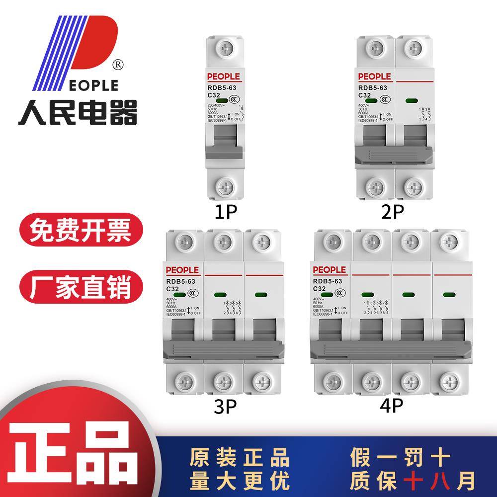 人民电器空气开关RDB5家用2p40AA小型断路器3P63A4P100A1P32A