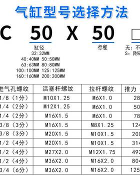 SC标准气缸小型气动大推力SC32X40X50X63X80X100X125X160X200X75J