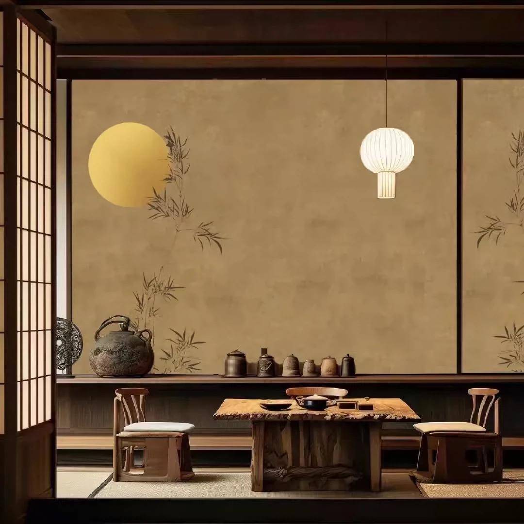 新中式背景墙禅意古风竹子竹影意境画壁纸侘寂风民宿客厅茶室墙布