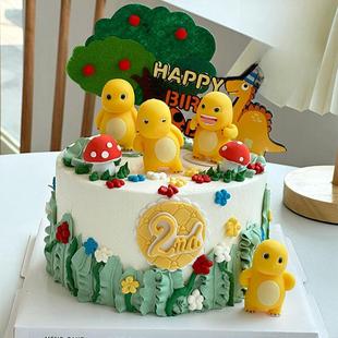 儿童节黄胖胖小奶龙蛋糕装 饰摆件小恐龙彩虹HBD笑脸男孩生日插件