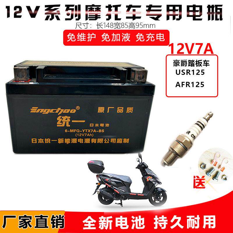 适用豪 爵踏板燃油女士摩托车AFR/USR125VM/VN100电瓶免维护电池