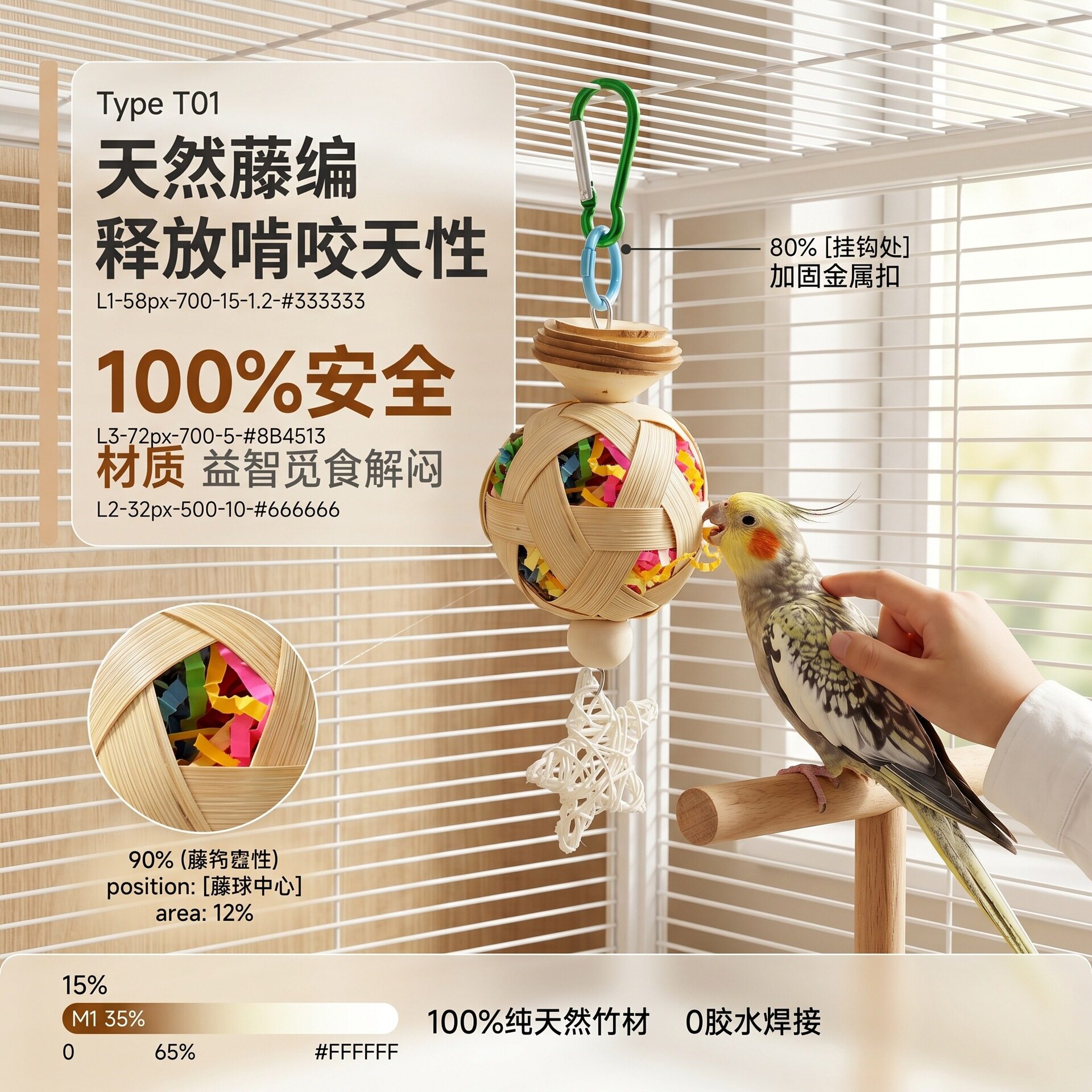 鹦鹉鸟玩具竹编球纸丝藤编啃咬益
