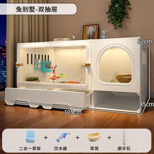 全景兔子笼子家用大号带厕所清粪防喷尿兔别墅冬天室内兔窝
