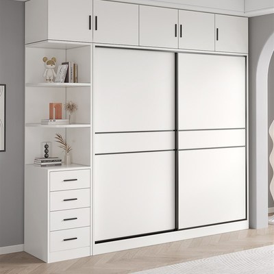 杉木生态板衣柜家用卧室全实木推拉门简易滑动定制出租房用大衣橱