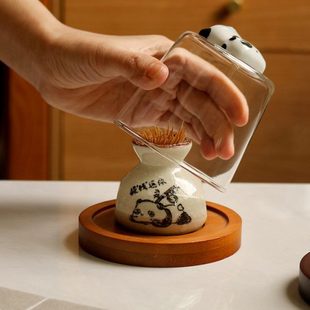 牙签筒高档罐轻奢家用牙签盒个性 收纳盒餐厅创意熊猫新款 牙线陶瓷