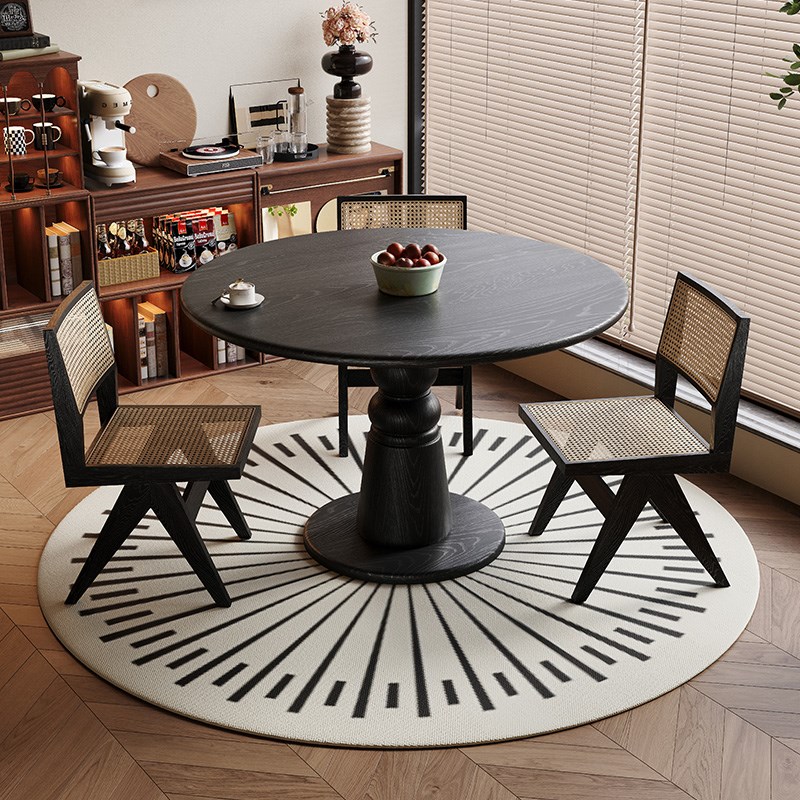 白蜡木纹纯实木餐桌椅客厅小户型书桌茶桌中古圆桌复古阳台咖啡桌