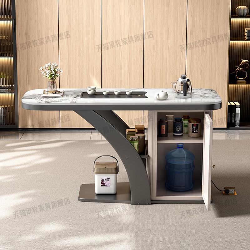 阳台茶桌椅组合2024新款小型高端岩板烧水壶一体嵌入式家用小茶台