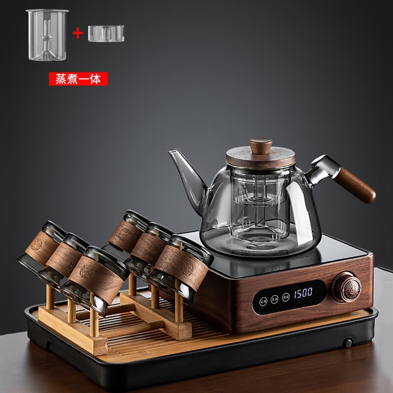 煮茶壶煮茶器2024新款高端胡桃木煮茶炉玻璃烧水壶泡茶电陶炉