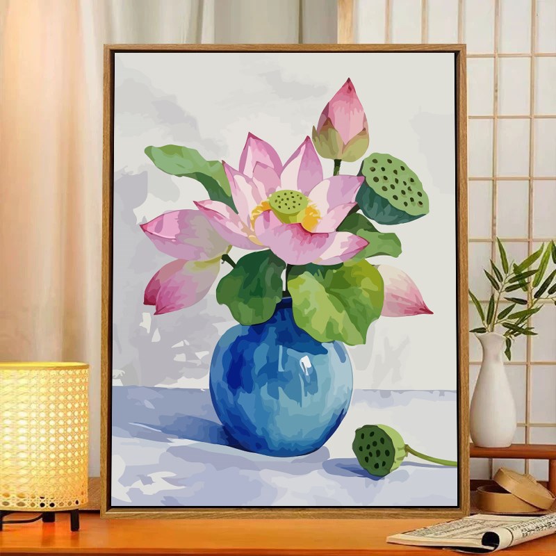 水彩荷花数字油画diy填充填色手工丙烯画画艺术品国画花卉装饰画图片