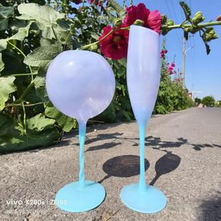 高脚杯家用设计感红酒杯果汁杯子 高颜值渐变蓝玻璃杯法式 可尔