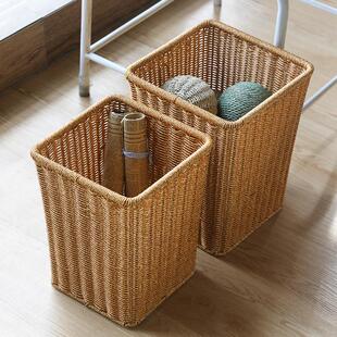 北欧风彷藤垃圾筐办公室工位垃圾篓家用浴室无盖垃圾桶卧室杂物框