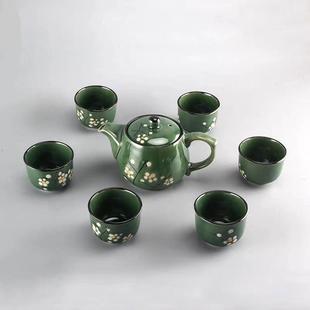 手绘绿釉9头壶盖 爆款 简约家用茶具套装 礼盒陶瓷茶壶茶杯泡茶 韩式