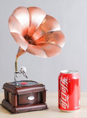 复古铁艺留声机模型创意家居摆件书房餐厅装饰品橱窗陈列生日礼物