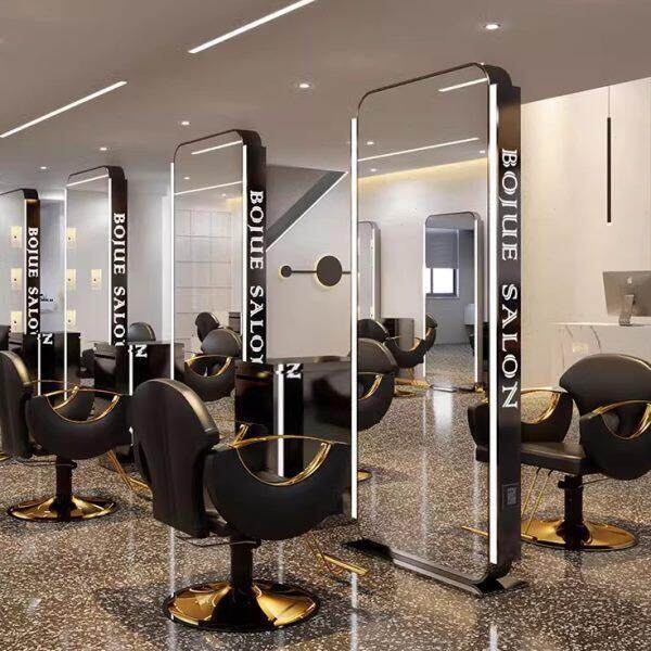 发廊专用镜子理发店镜台发网红LED灯不锈钢简约镜美发店镜台剪带